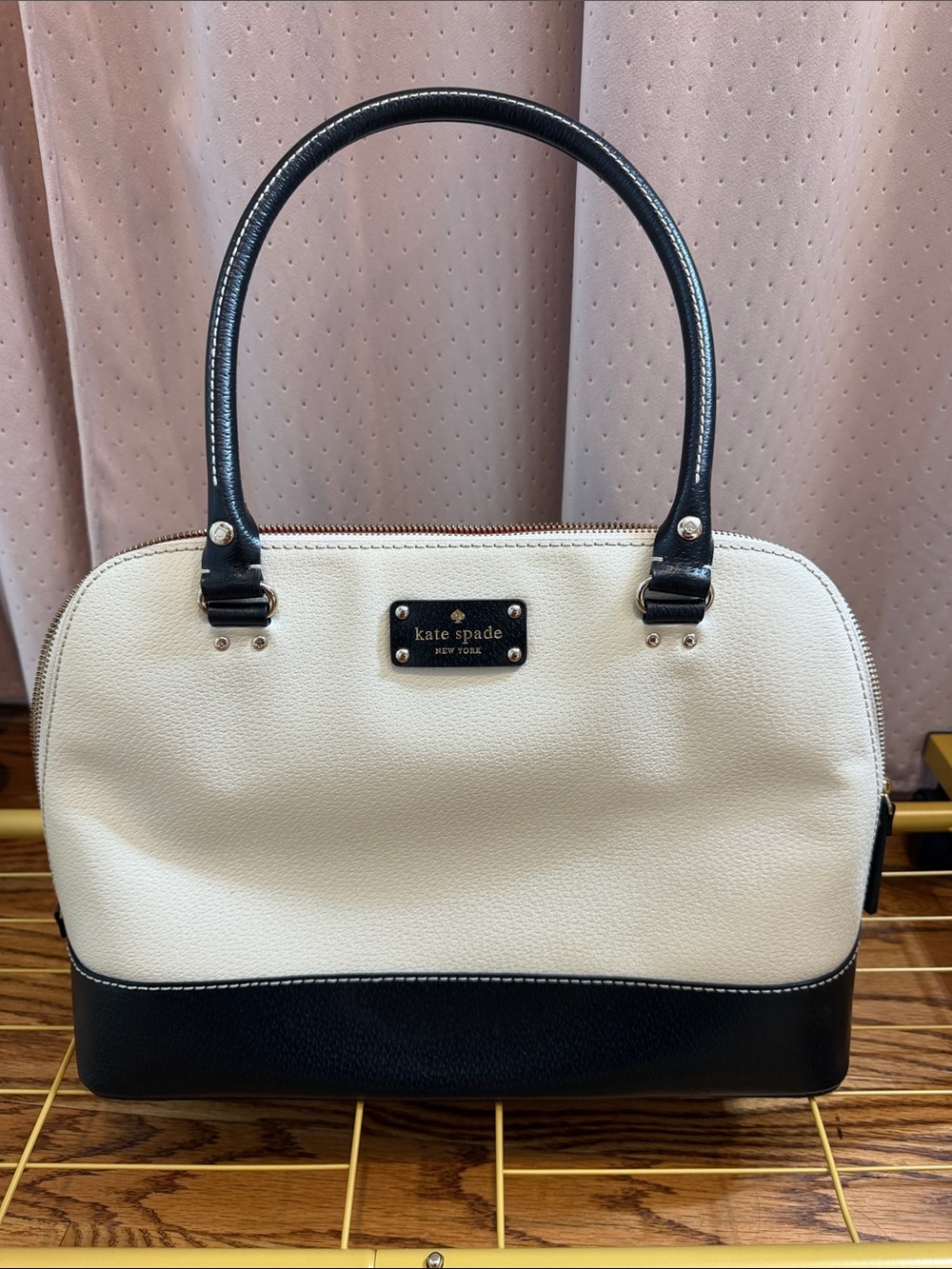kate spade Black and Cream Dome Satchel with Contrast Base